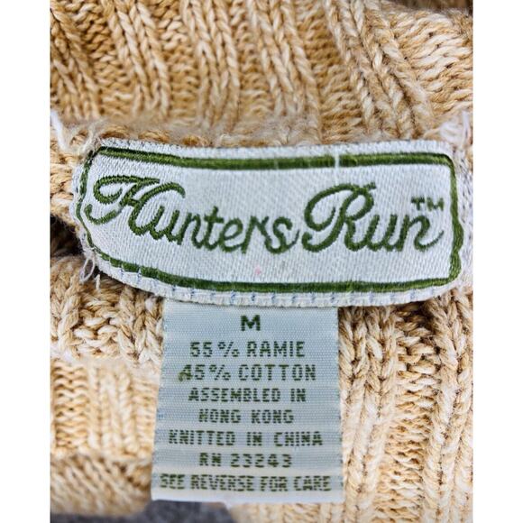 Vintage Hunter Run Sweater Women's Medium Yellow Knit Ramie Fishermen Cable knit - Picture 2 of 7